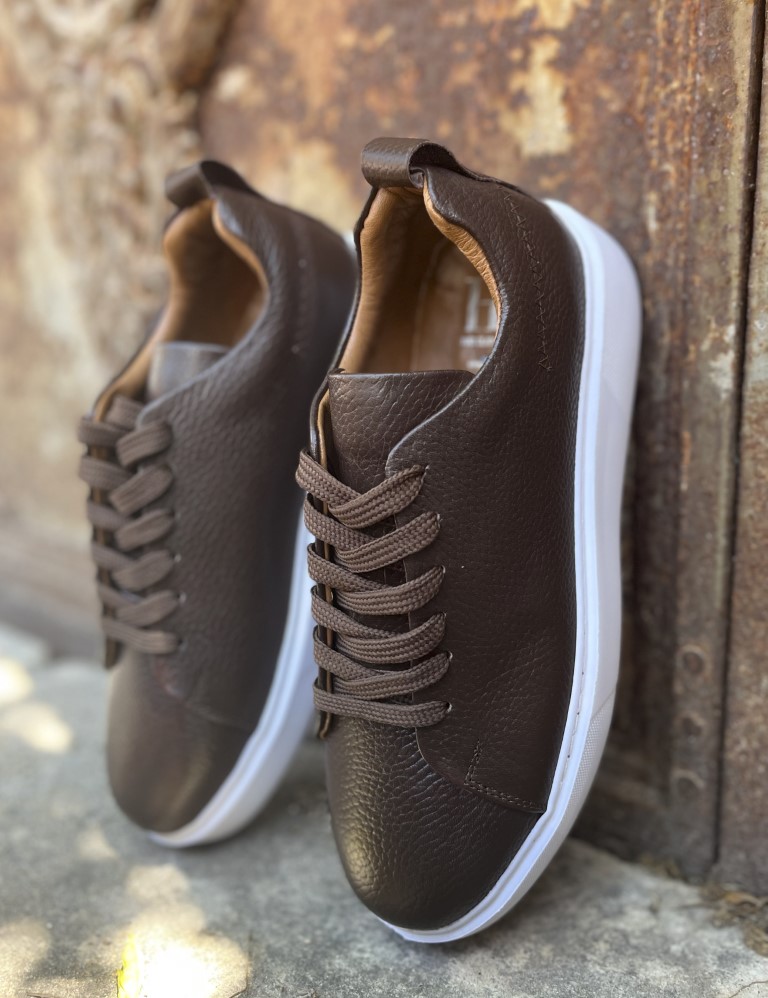 Ανδρικά καφέ δερμάτινα casual Sneakers HG175542K φωτογραφία